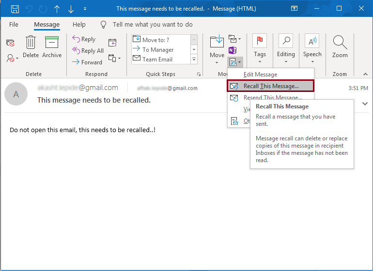 Recall Email Message In Outlook 2019 2016 2013 How To Guide