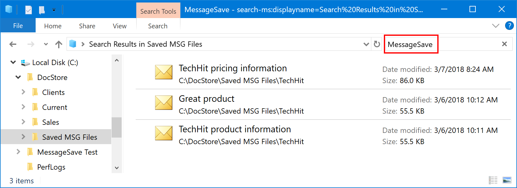Search data inside msg file outlook