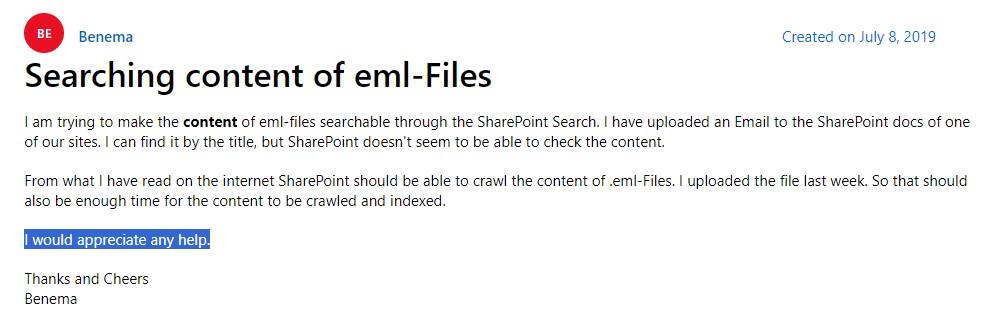 Search in eml files for keywords windows 10