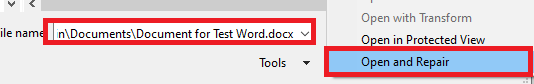 click on open and repair