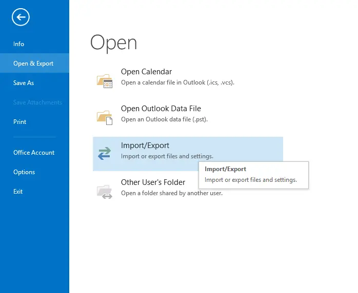 select import/export option