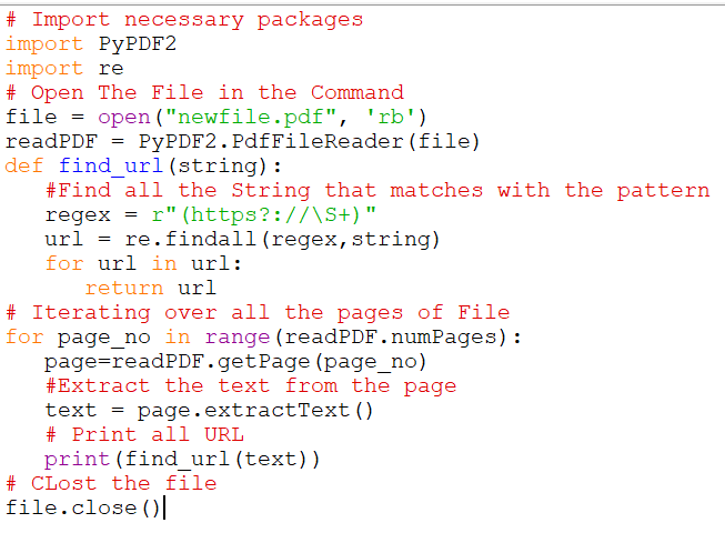 program to extract hyperlinks from PDF