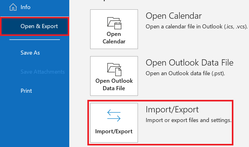 file then open and export and then import and export