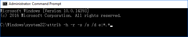 type D:\>attrib –h –r –s /s /d