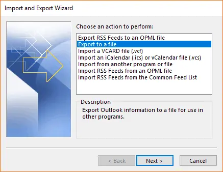 select the export a file