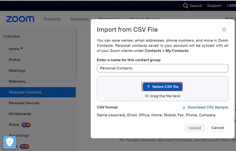 Select the CSV file