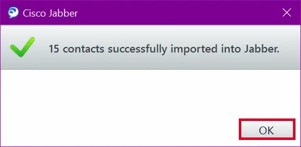 generated VCF into Cisco Jabber