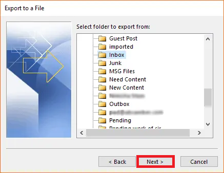 Choose Outlook Contacts folder