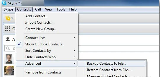 backup contacts to file