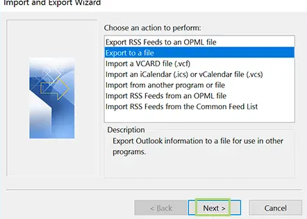 click export to a file