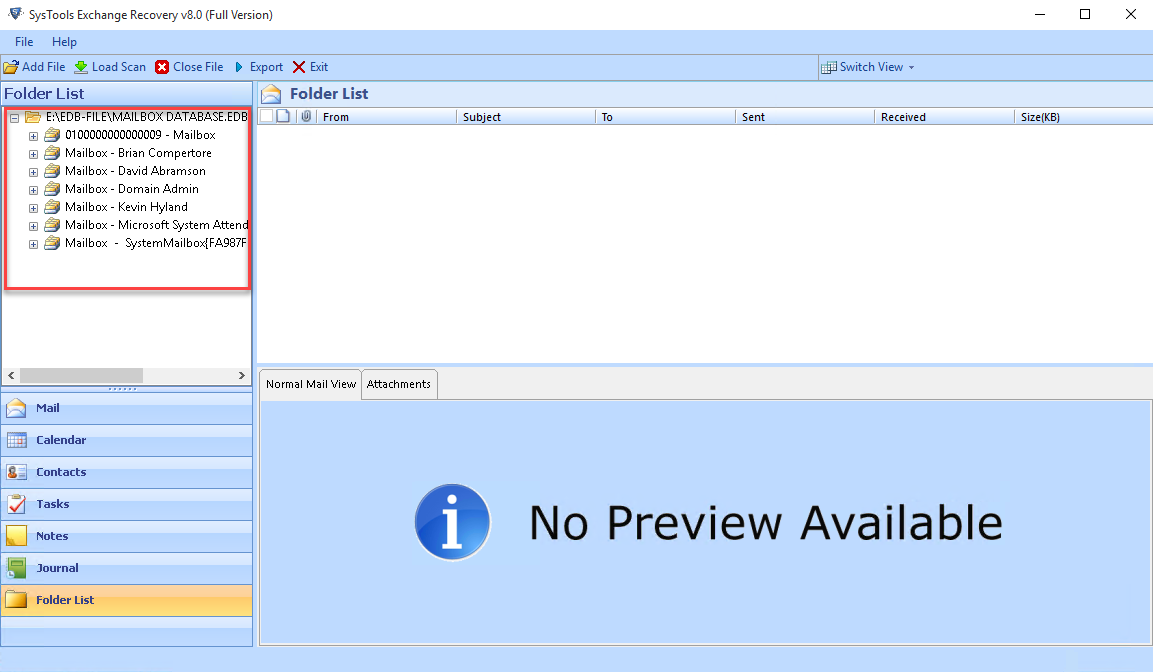 Preview Exchange Mailboxes