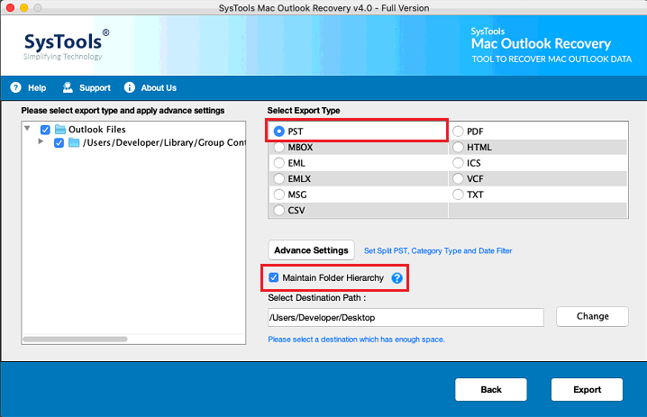 Select Export Options