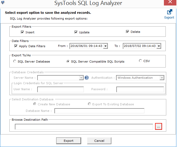 Export SQL LDF File