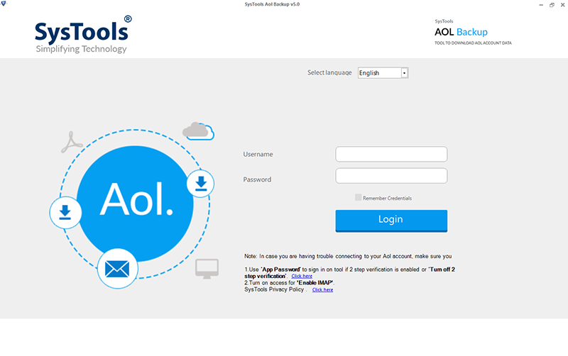 Launch AOL Mail Backup Tool